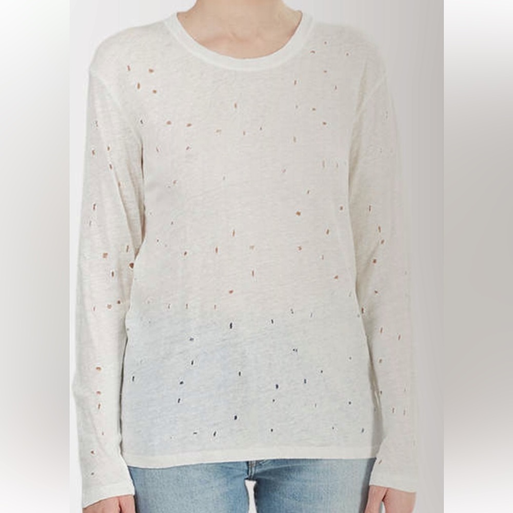 IRO Shirt Women Liza White Linen Destroyed Long Sleeve Top